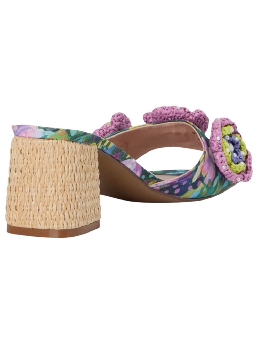 NWOB $99 Blue by Betsey Johnson - Dietrich Bright Floral Raffia Heel Slides - Picture 5 of 8